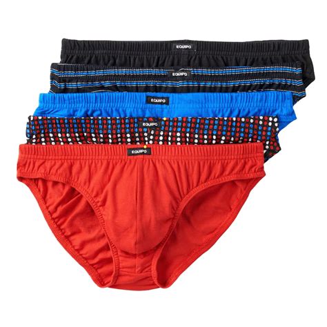 Solid choice. These men's low-rise equipo briefs and their solid designs are everyday essentials. PRODUCT FEATURES. 5-pack. Solid designs. Low-rise styling offers great shape and support. Soft cotton construction for added comfort. FIT & SIZING. Elastic waistband.